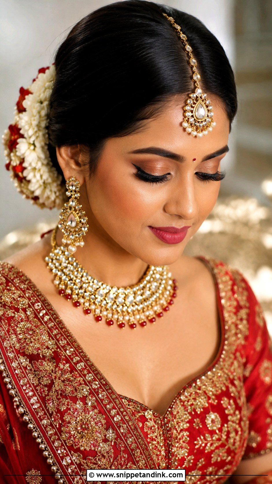 Indian Bridal Bun With Maang Tikka - Snippet and Ink - 15 Indian Bride Bun Hairstyle Ideas