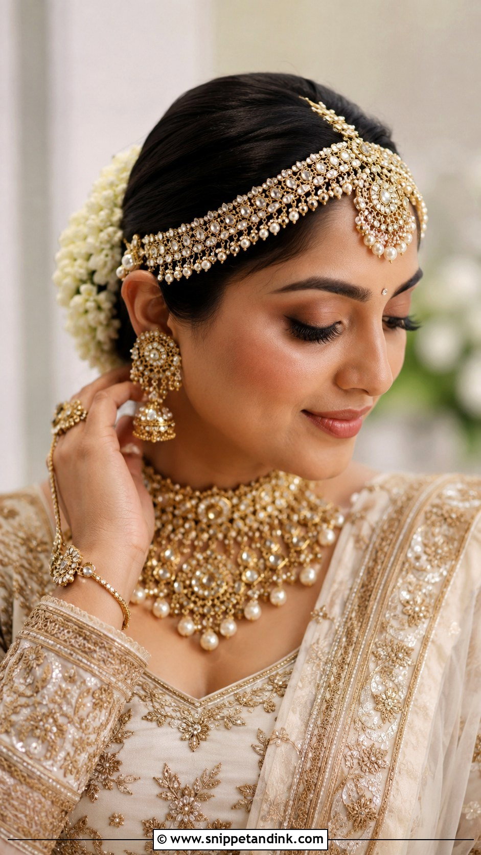 Indian Bridal Bun With Matha Patti - Snippet and Ink - 15 Indian Bride Bun Hairstyle Ideas