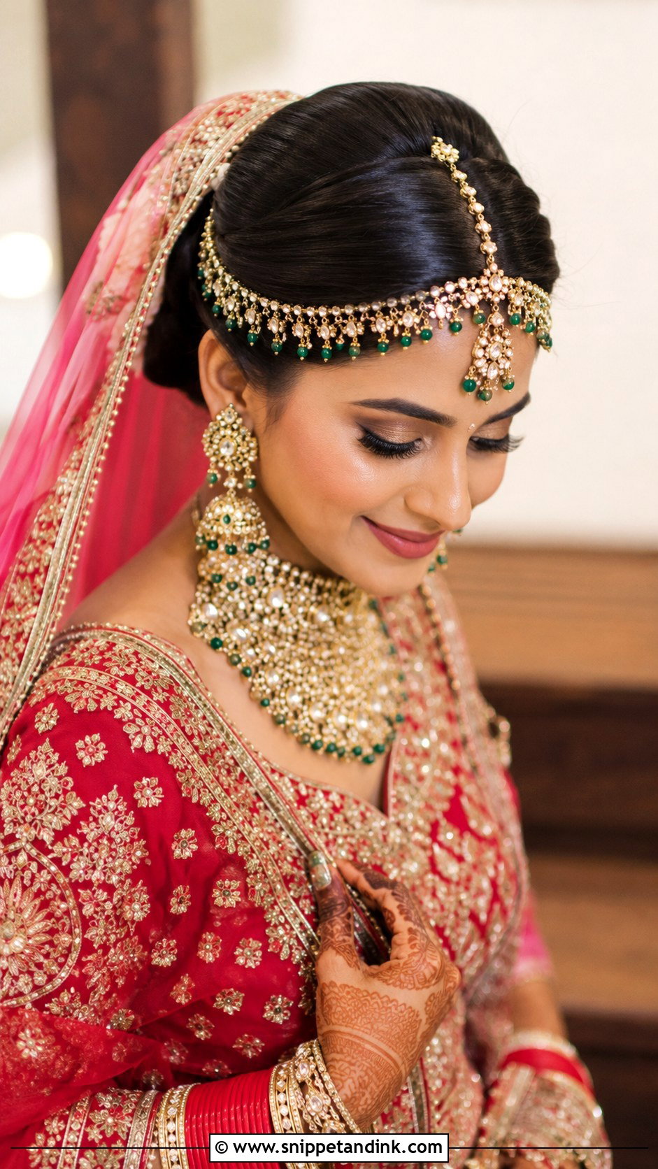 Indian Bridal Bun With Matha Patti - Snippet and Ink - 15 Indian Bride Hairstyle Ideas