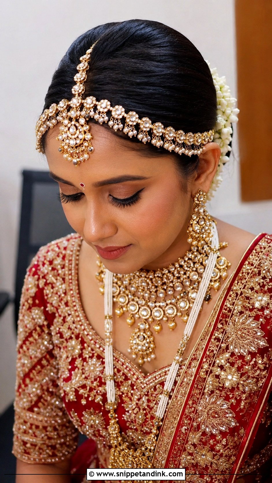 Indian Bridal Bun With Matha Patti - Snippet and Ink - 20 Indian Bridal Hair Bun Style Ideas