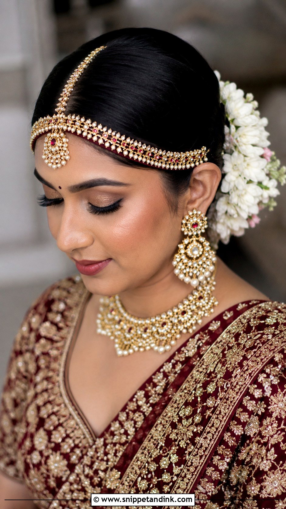 Indian Bridal Bun With Matha Patti - Snippet and Ink - 20 Indian Marriage Hair Styles