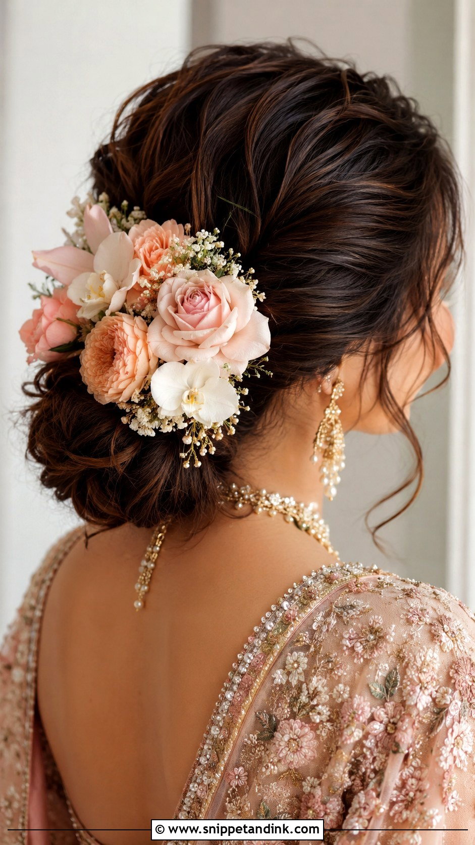 Indian Bridal Bun With Pastel Flowers - Snippet and Ink - 15 Indian Bridal Bun with Flowers Ideas