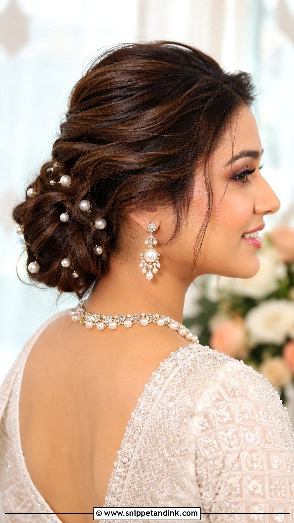 Indian Bridal Bun With Pearls - Snippet and Ink - 20 Indian Bridal Hair Bun Style Ideas
