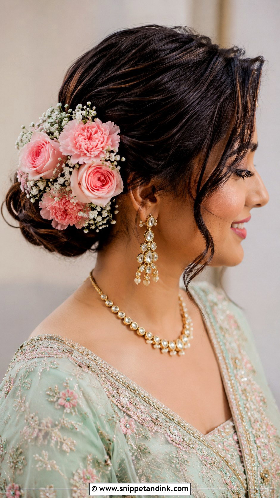 Indian Bridal Bun With Pink Flowers - Snippet and Ink - 15 Indian Bridal Hair Buns with Flowers