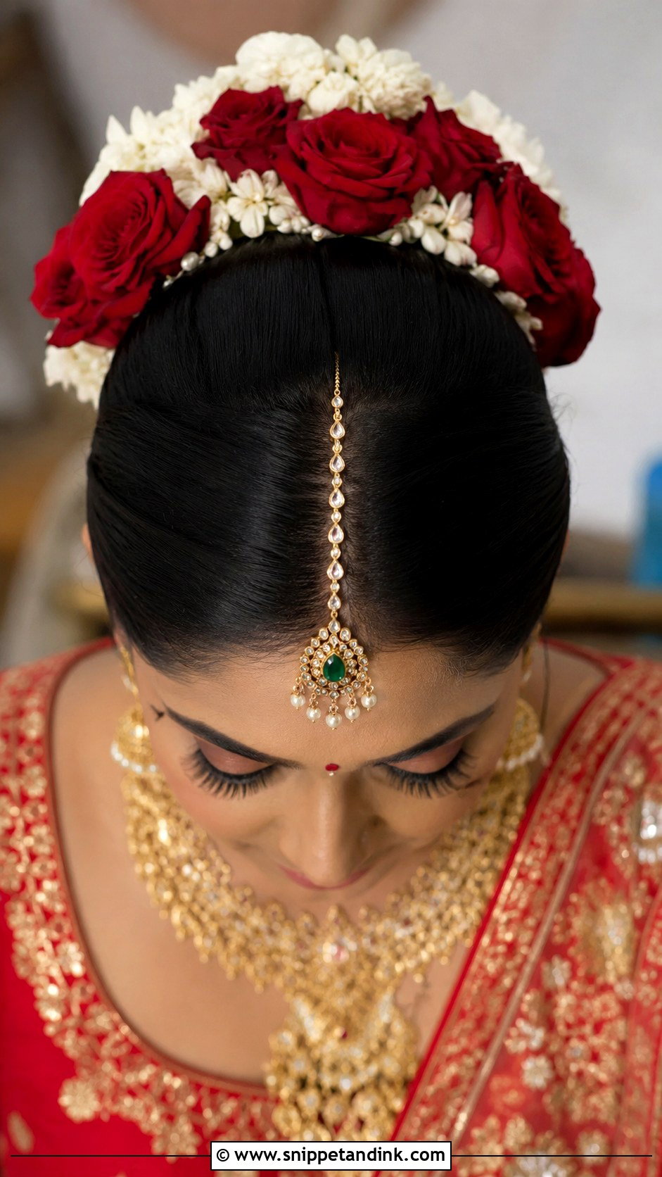 Indian Bridal Bun With Red Roses - Snippet and Ink - 15 Indian Bridal Bun with Flowers Ideas