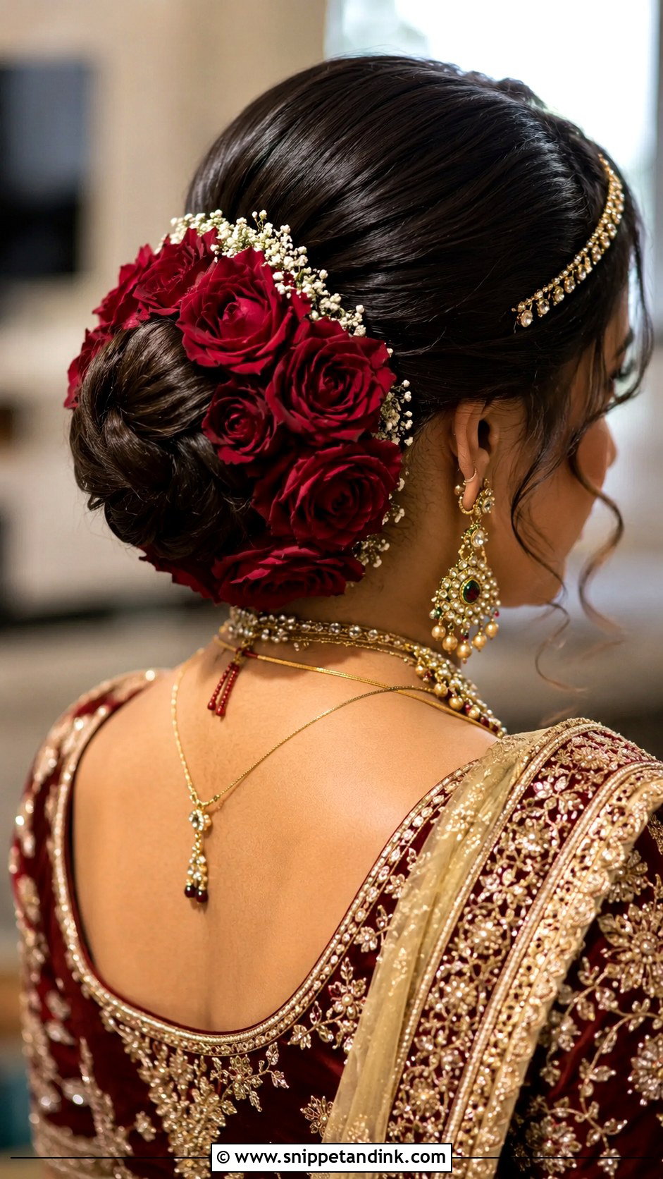 Indian Bridal Bun With Roses - Snippet and Ink - 20 Indian Bridal Hair Bun Style Ideas