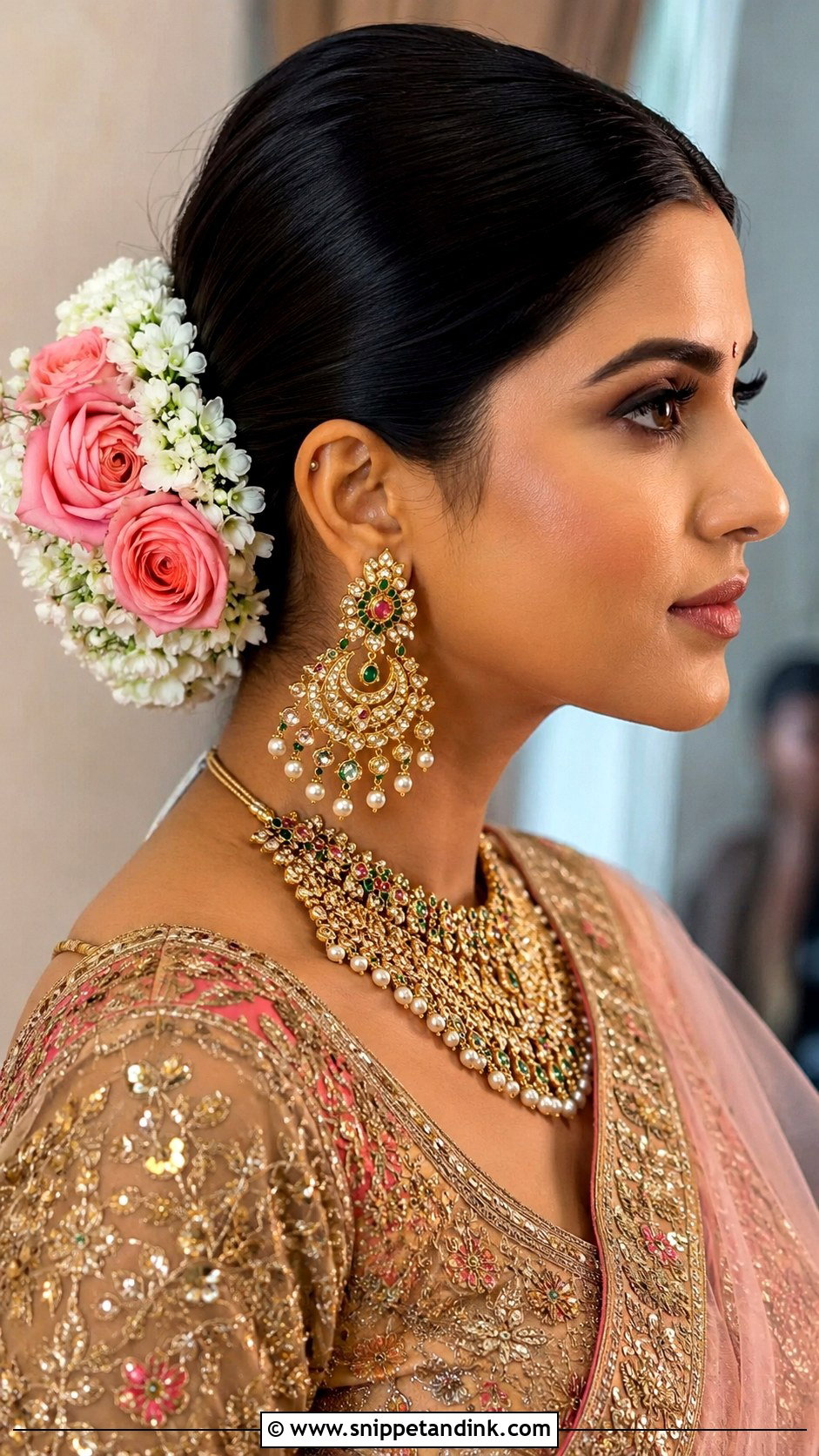 Indian Bridal Bun With Side Flowers - Snippet and Ink - 15 Indian Bridal Bun with Flowers Ideas