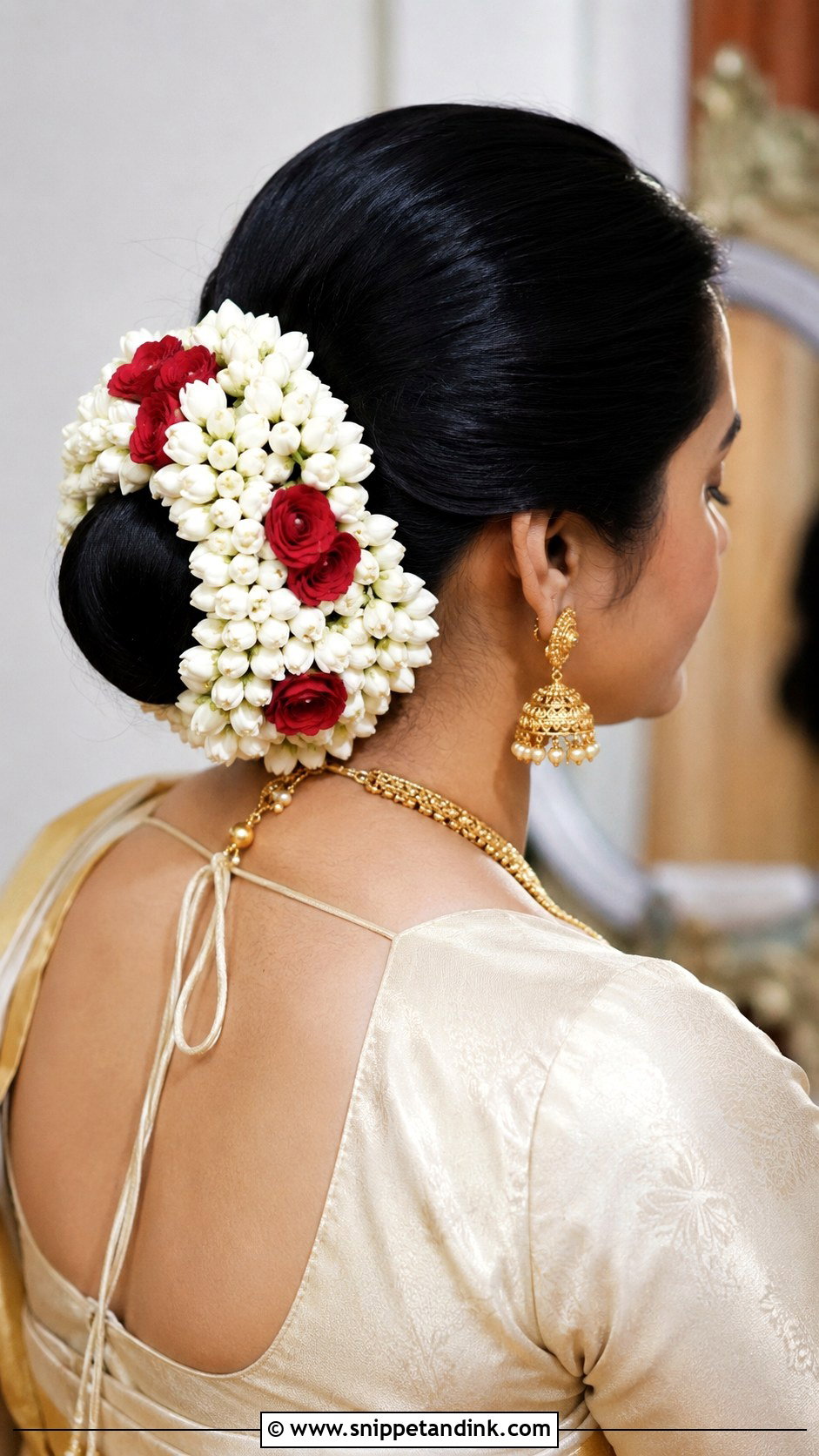 Indian Bridal Bun With Tuberose Flowers - Snippet and Ink - 15 Indian Bridal Hair Buns with Flowers
