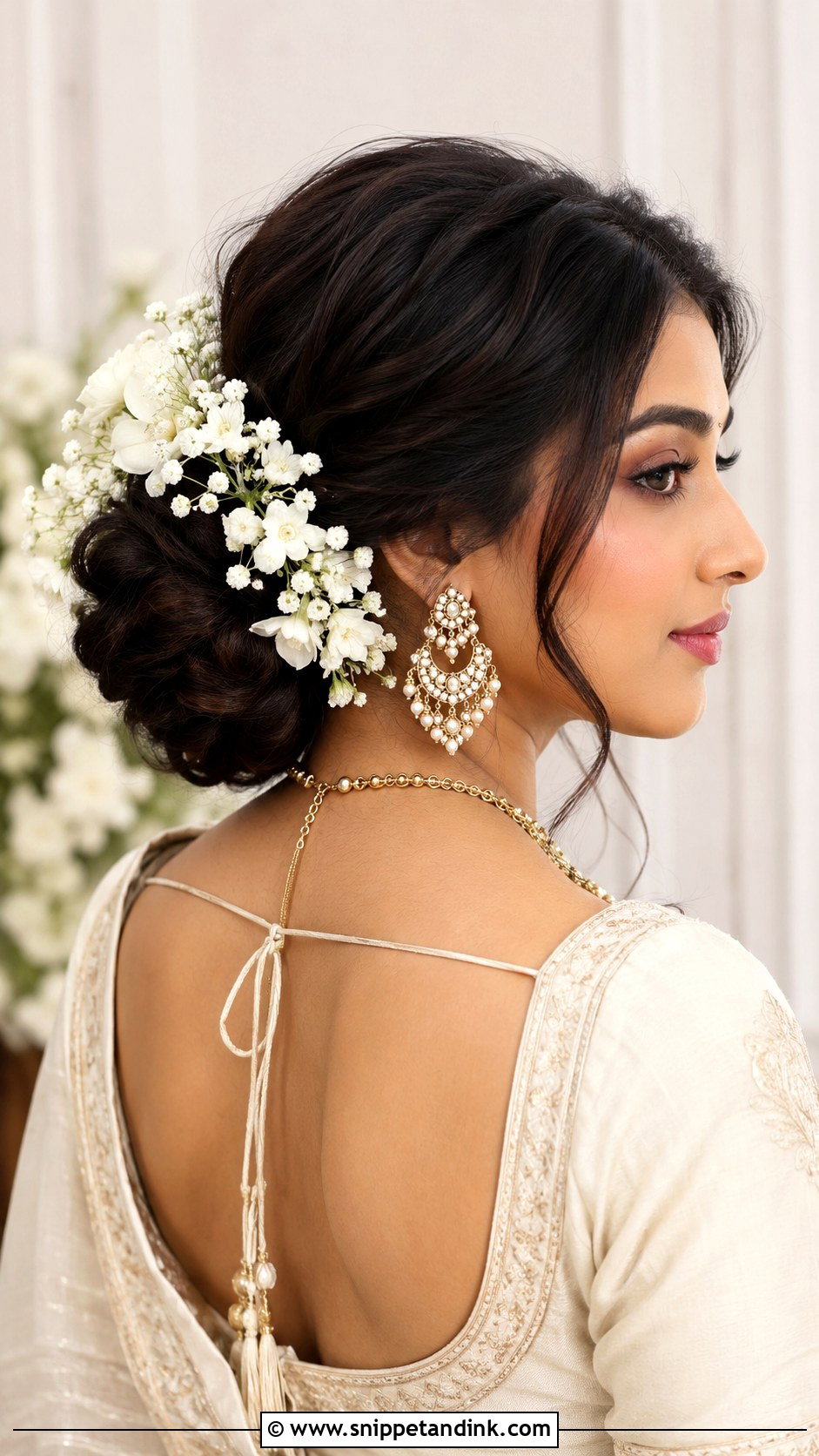 Indian Bridal Bun With White Flowers - Snippet and Ink - 15 Indian Bridal Bun with Flowers Ideas