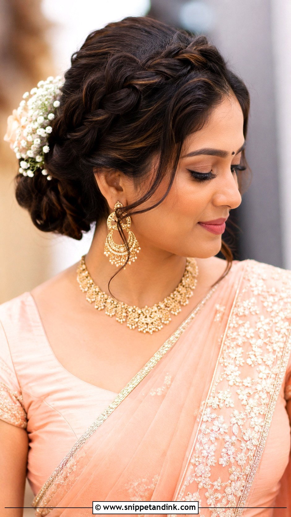 Indian Bridal Crown Braid Bun - Snippet and Ink - 20 Indian Wedding Bridal Front Hairstyle Ideas
