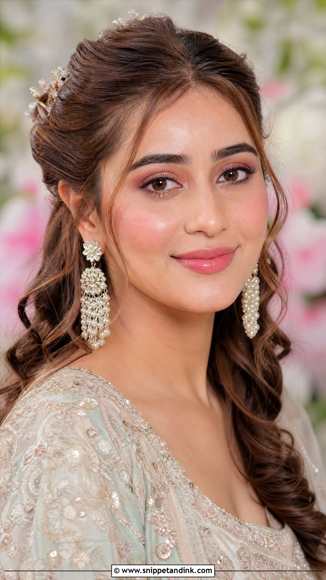 Indian Bridal Dewy Makeup With Half Up Hair - Snippet and Ink - 20 Indian Wedding Makeup Bridal Looks Hair Styles Asian Bride