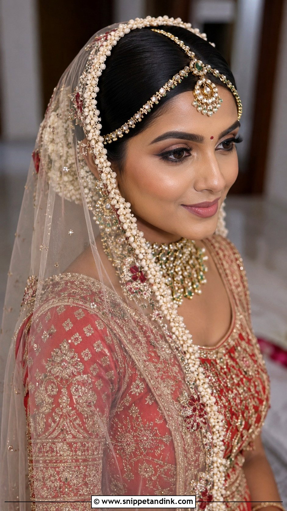Indian Bridal Dupatta Bun - Snippet and Ink - 20 Indian Marriage Hair Styles