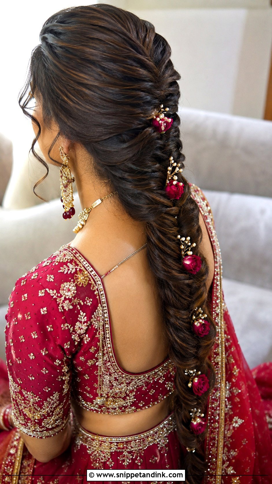Indian Bridal Fishtail Braid - Snippet and Ink - 15 Indian Wedding Bridal Hair Ideas