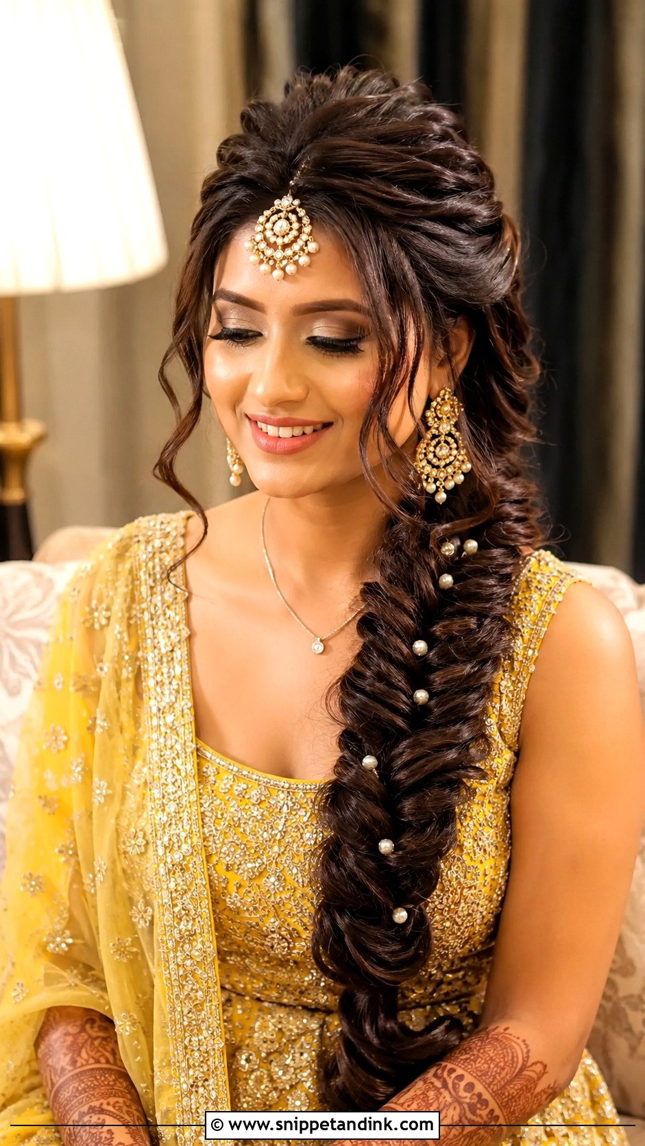 Indian Bridal Fishtail Braid Front Look - Snippet and Ink - 20 Indian Wedding Bridal Front Hairstyle Ideas