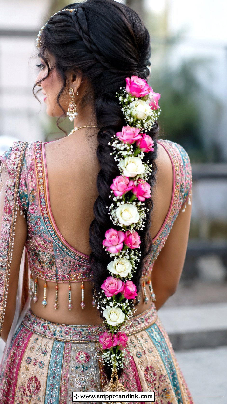 Indian Bridal Floral Braid - Snippet and Ink - 15 Indian Bride Hairstyle Ideas