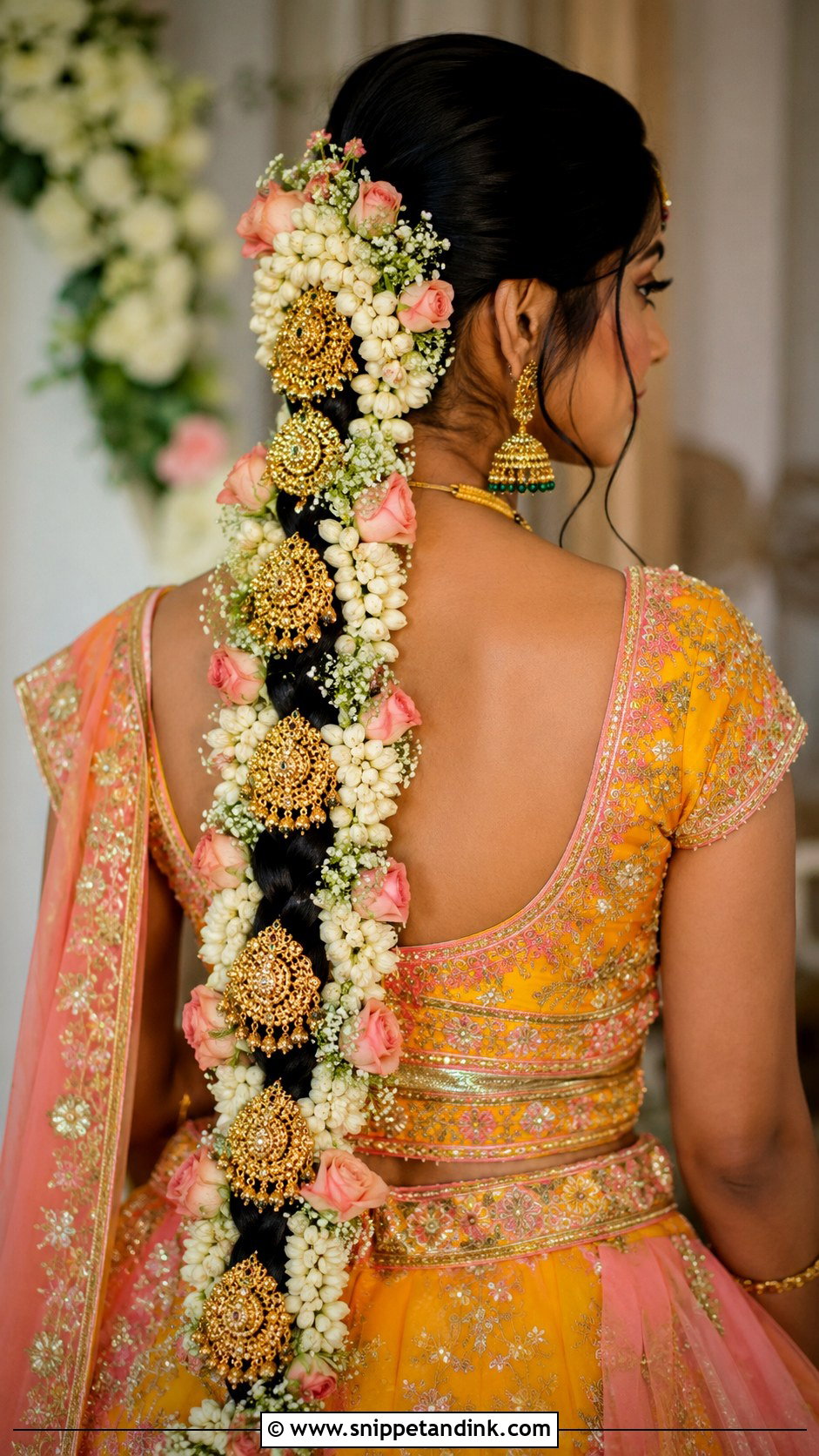 Indian Bridal Floral Braid - Snippet and Ink - 15 Indian Bridal Hairdo Ideas