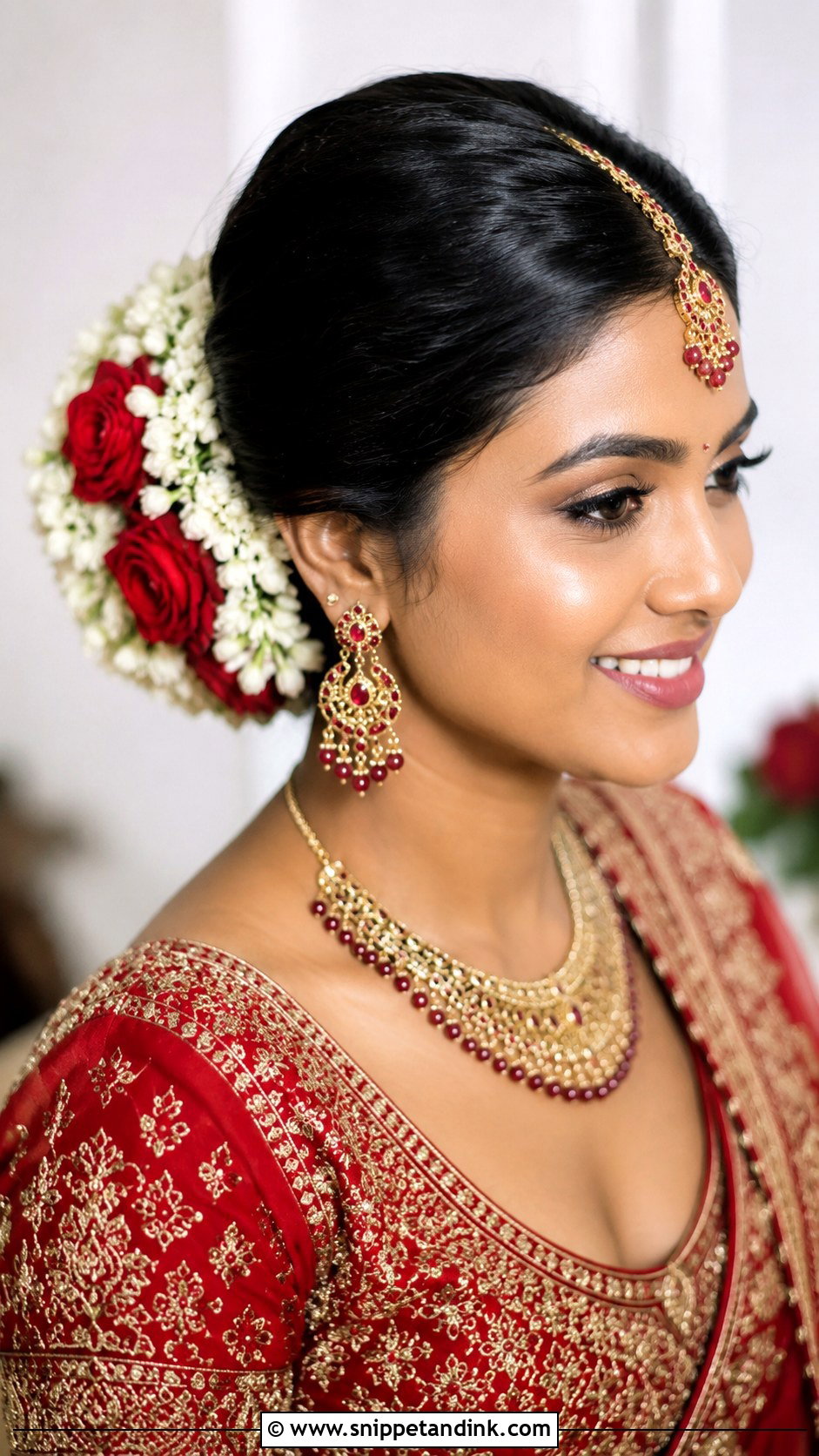 Indian Bridal Floral Bun - Snippet and Ink - 15 Indian Marriage Hairstyles