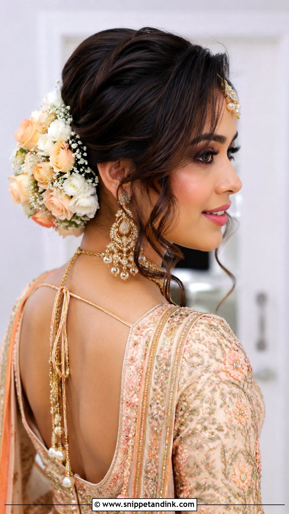 Indian Bridal Floral Bun - Snippet and Ink - 15 Indian Wedding Bride Hairstyle Ideas