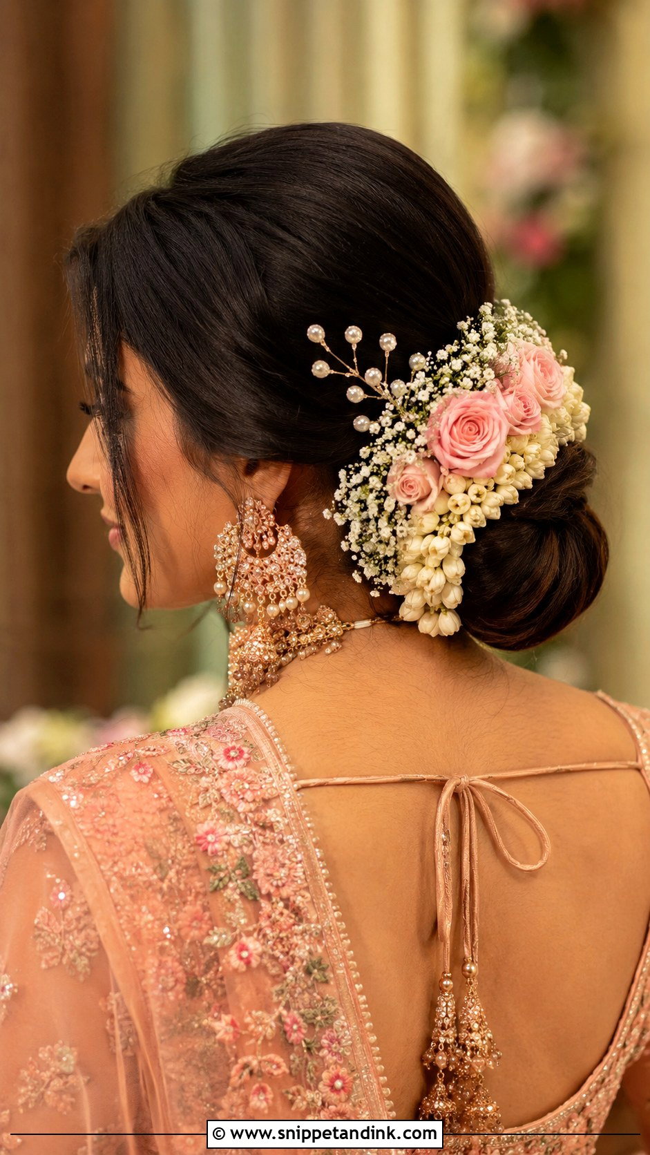 Indian Bridal Floral Bun - Snippet and Ink - 15 Indian Bridal Hair Styles