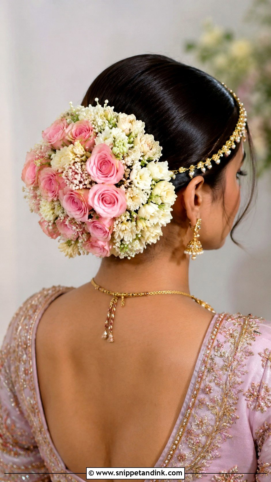 Indian Bridal Flower Bun - Snippet and Ink - 15 Indian Wedding Bridal Hair Ideas