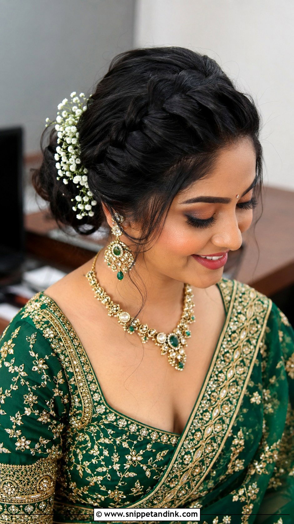 Indian Bridal Front Braid Bun - Snippet and Ink - 20 Indian Wedding Bridal Front Hairstyle Ideas