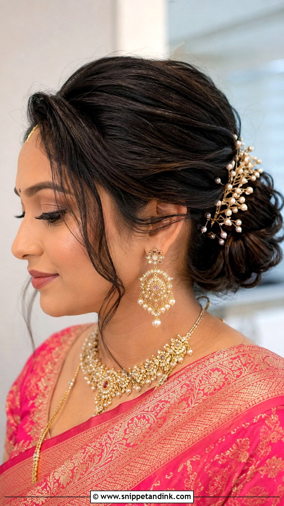 Indian Bridal Front Flicks Bun - Snippet and Ink - 20 Indian Wedding Bridal Front Hairstyle Ideas
