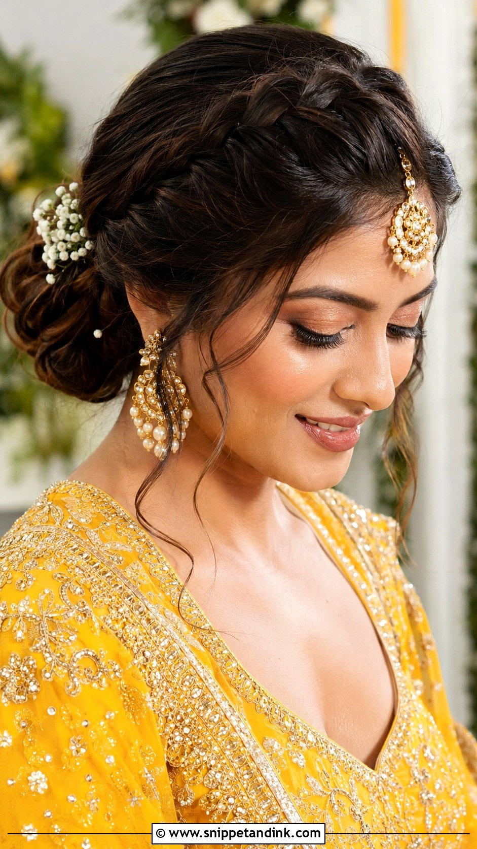 Indian Bridal Front French Braid Bun - Snippet and Ink - 20 Indian Front View Bridal Hairstyles