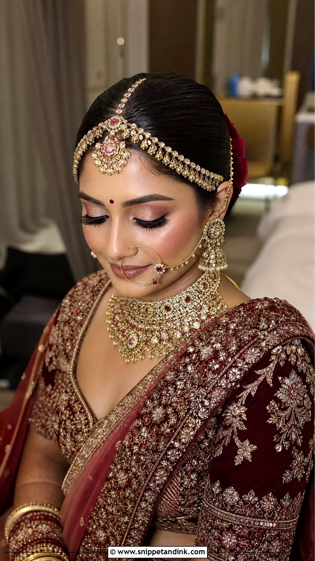 Indian Bridal Front Hairstyle With Matha Patti - Snippet and Ink - 15 Bride Front Hairstyles Indian Wedding