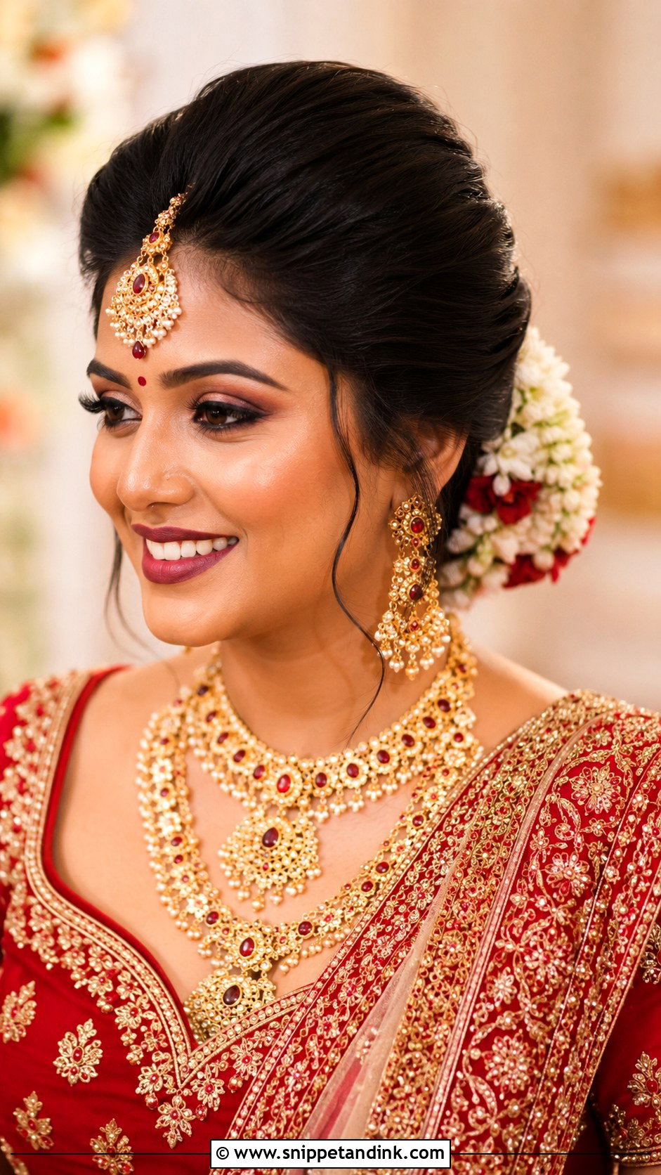 Indian Bridal Front Puff Bun - Snippet and Ink - 15 Indian Hairstyle for Marriage Ideas