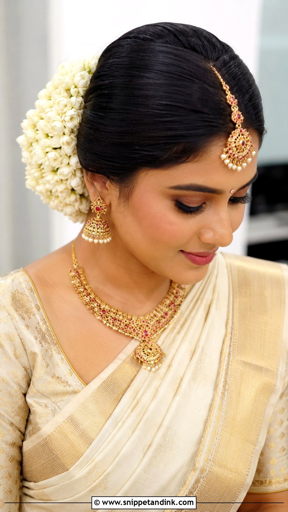 Indian Bridal Gajra Bun - Snippet and Ink - 15 Indian Bridal Hairdo Ideas
