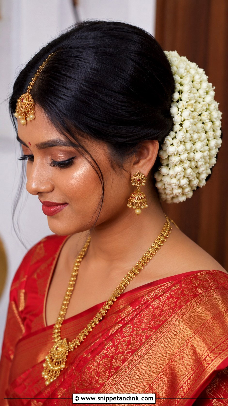 Indian Bridal Gajra Bun For Long Hair - Snippet and Ink - 15 Indian Bridal Hairstyles for Long Hair