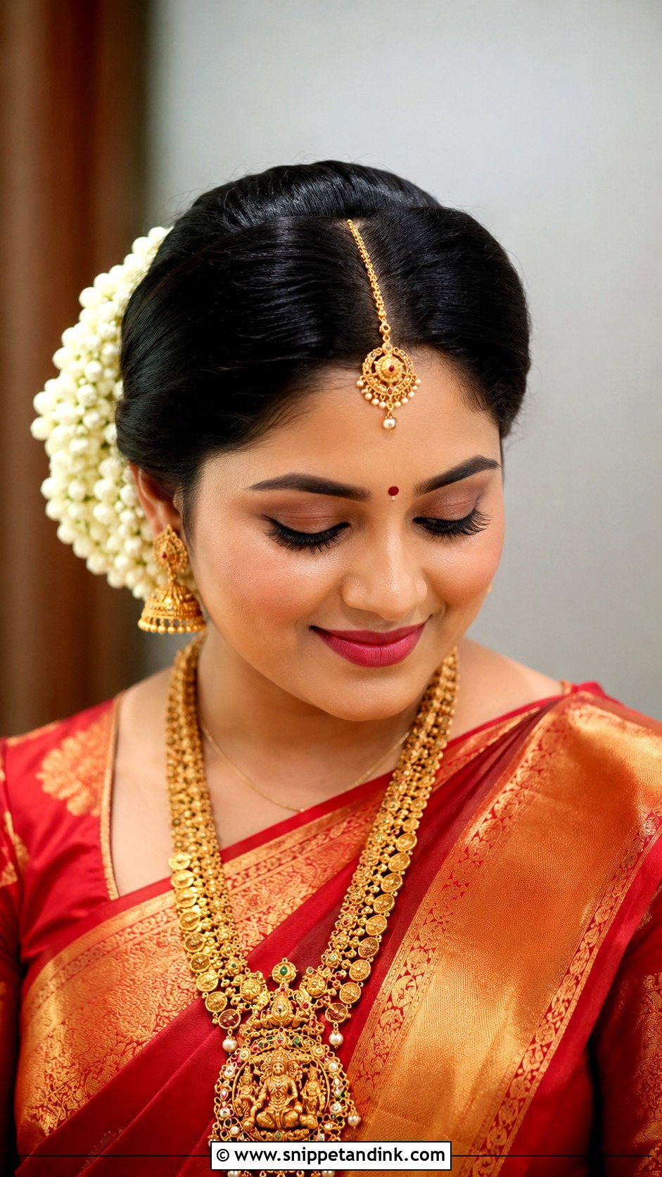 Indian Bridal Gajra Bun For Round Face - Snippet and Ink - 15 Indian Wedding Hairstyle for Round Face Ideas
