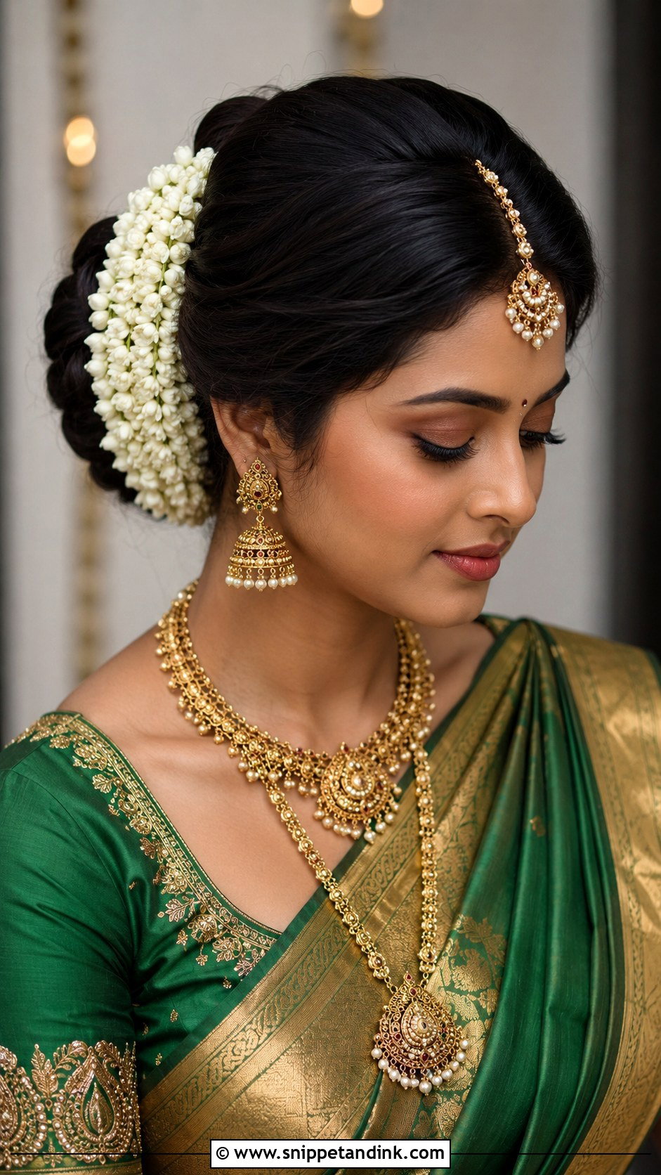 Indian Bridal Gajra Bun For Round Face - Snippet and Ink - 15 Indian Bridal Hairstyles for Round Face
