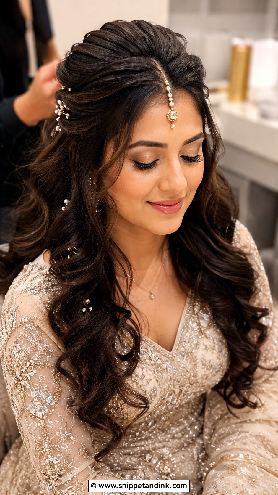 Indian Bridal Half Up Curls - Snippet and Ink - 20 Indian Wedding Bridal Front Hairstyle Ideas