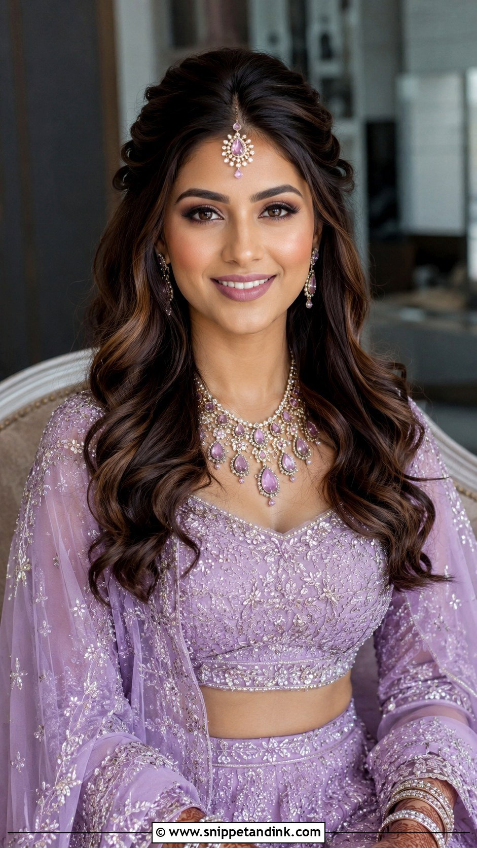 Indian Bridal Half Up Curls Front View - Snippet and Ink - 20 Indian Front View Bridal Hairstyles