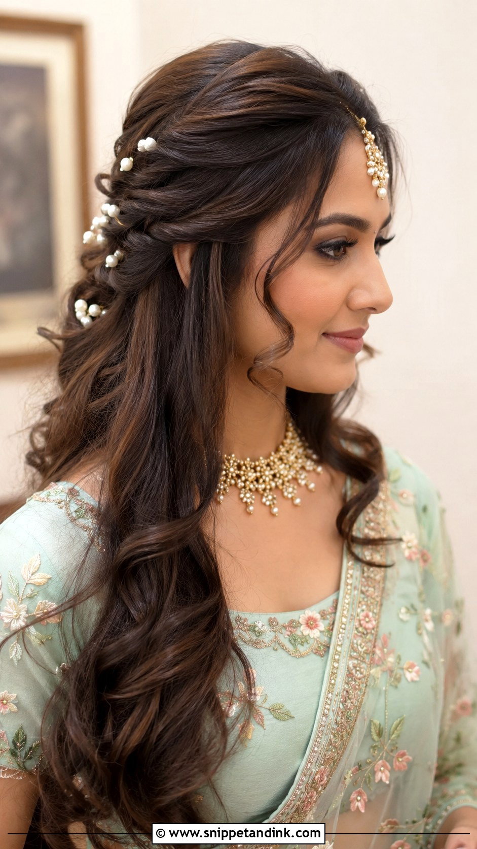 Indian Bridal Half Up Hairstyle - Snippet and Ink - 15 Indian Bride Wedding Hairstyles