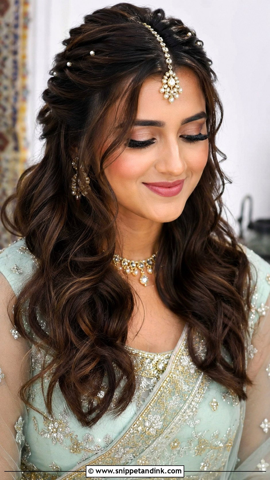 Indian Bridal Half Up Hairstyle - Snippet and Ink - 20 Indian Marriage Hair Styles