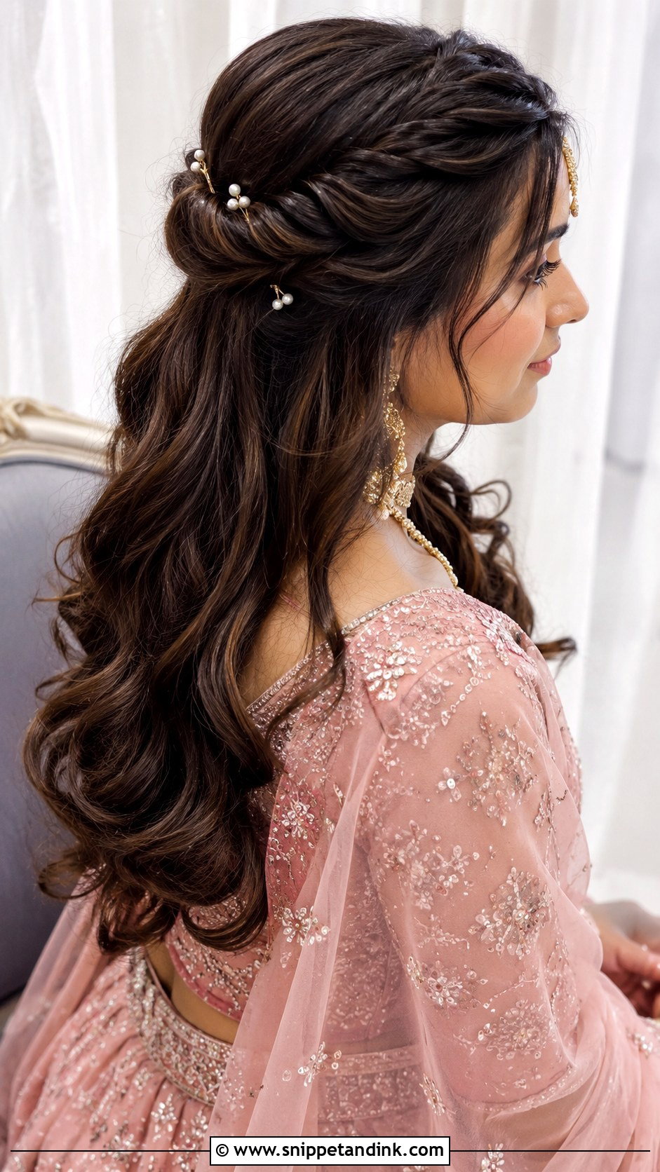 Indian Bridal Half Up Hairstyle For Long Hair - Snippet and Ink - 15 Indian Bridal Hairstyles for Long Hair