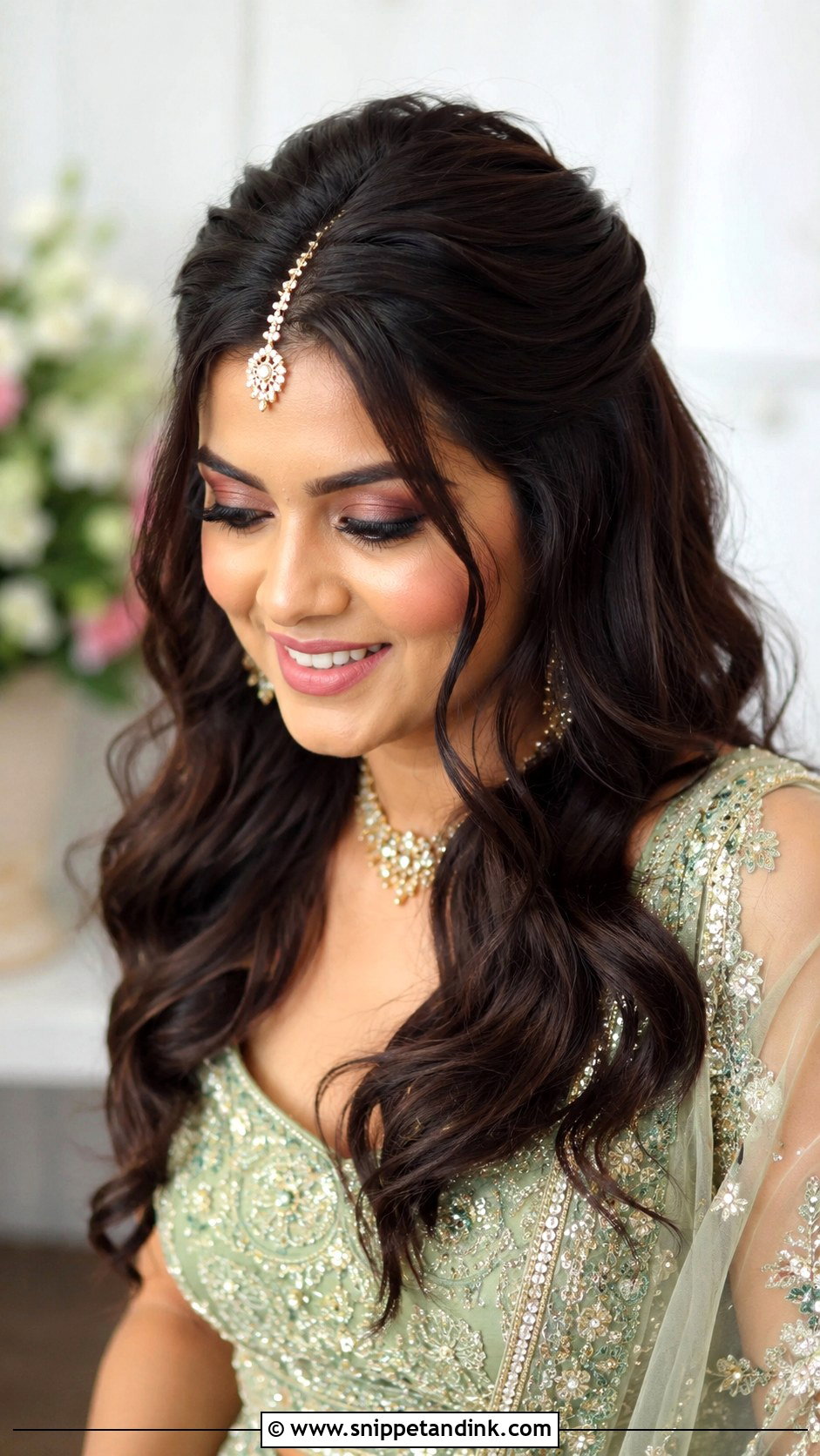 Indian Bridal Half Up Hairstyle For Round Face - Snippet and Ink - 15 Indian Wedding Hairstyle for Round Face Ideas