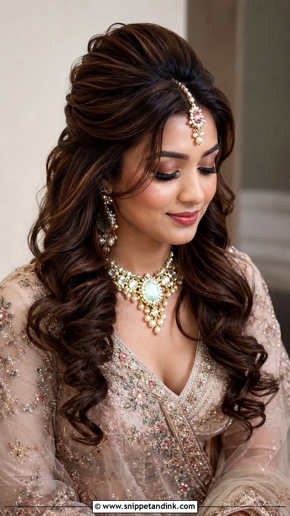 Indian Bridal Half Up Hairstyle With Front Layers - Snippet and Ink - 15 Indian Bridal Hairstyle for Big Forehead Ideas