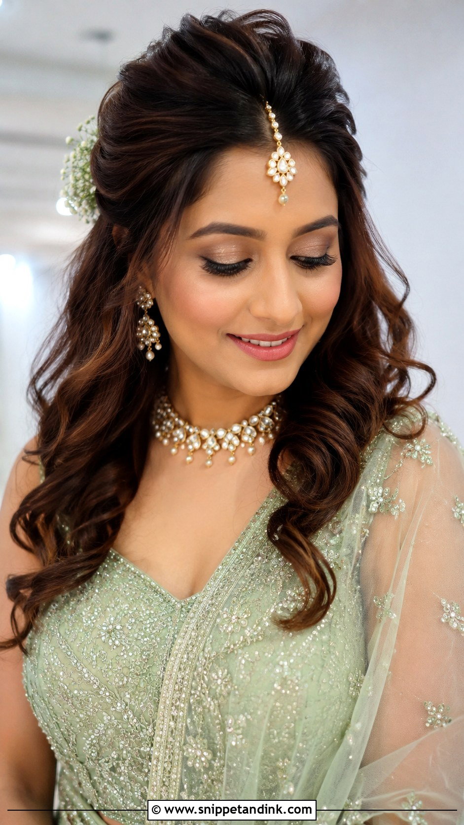 Indian Bridal Half Up Half Down For Round Face - Snippet and Ink - 15 Indian Bridal Hairstyles for Round Face