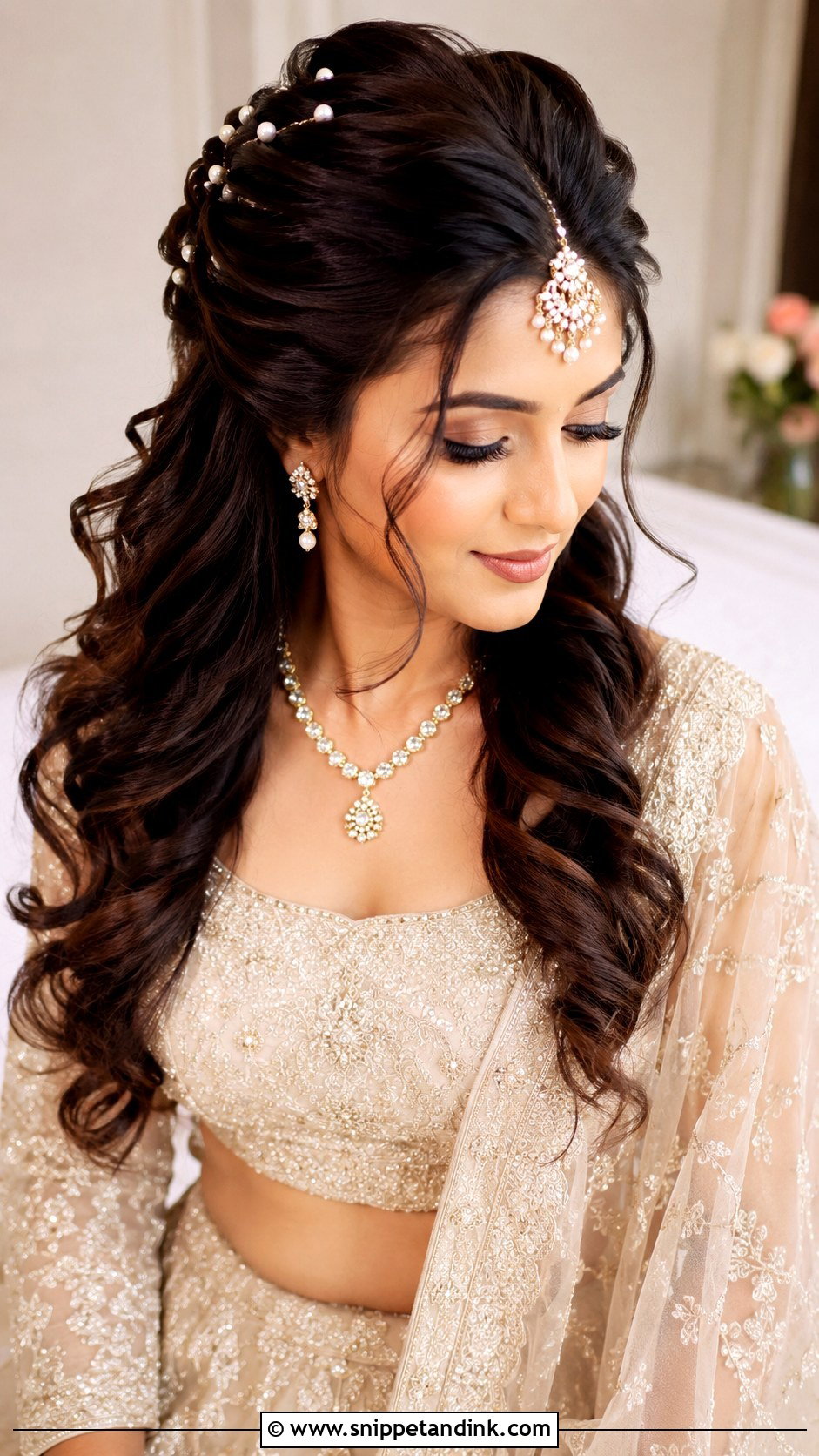 Indian Bridal Half Up Half Down Hair - Snippet and Ink - 15 Indian Wedding Bridal Hair Ideas