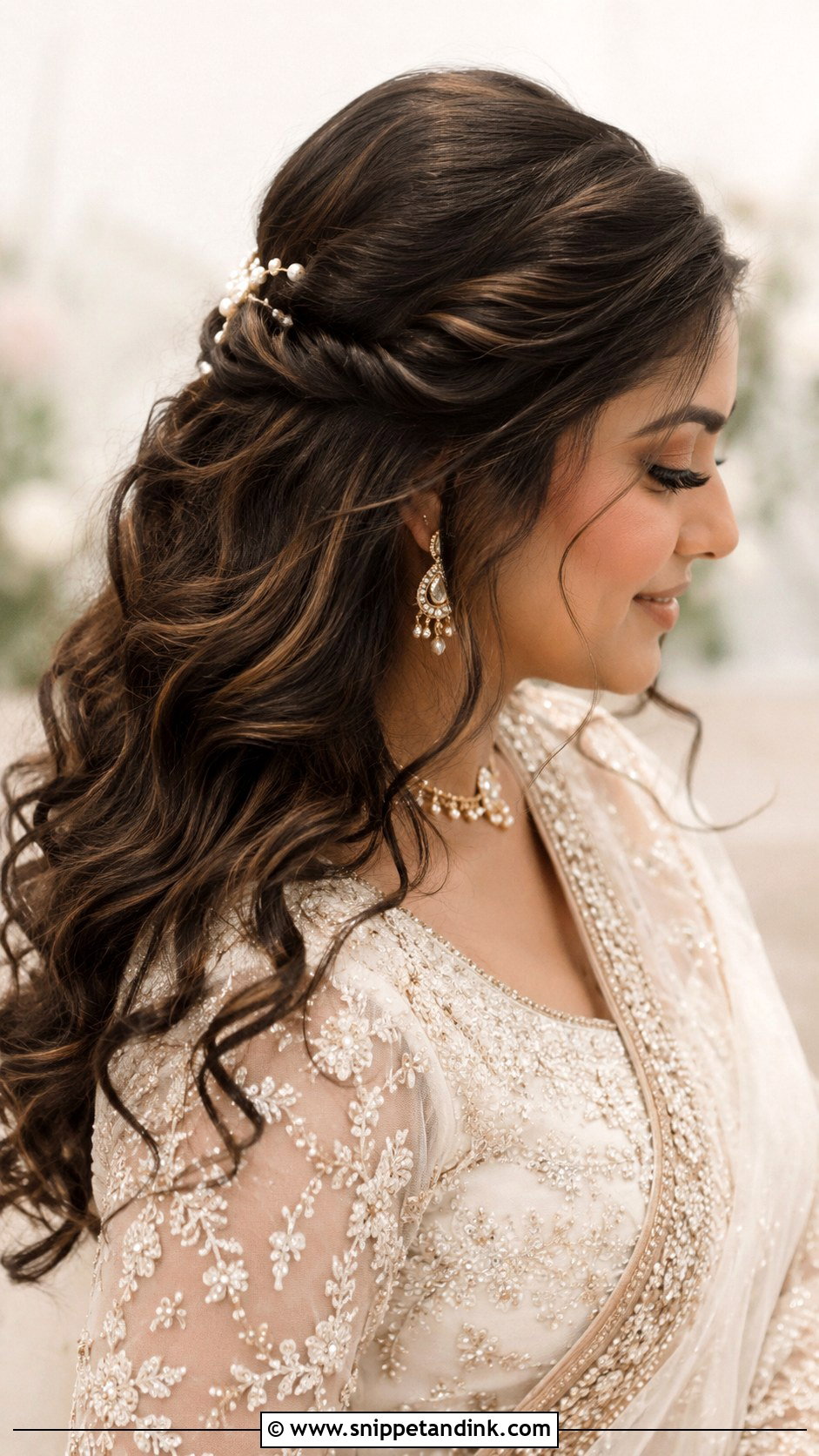 Indian Bridal Half Up Half Down Hair - Snippet and Ink - 15 Indian Bridal Hair Styles