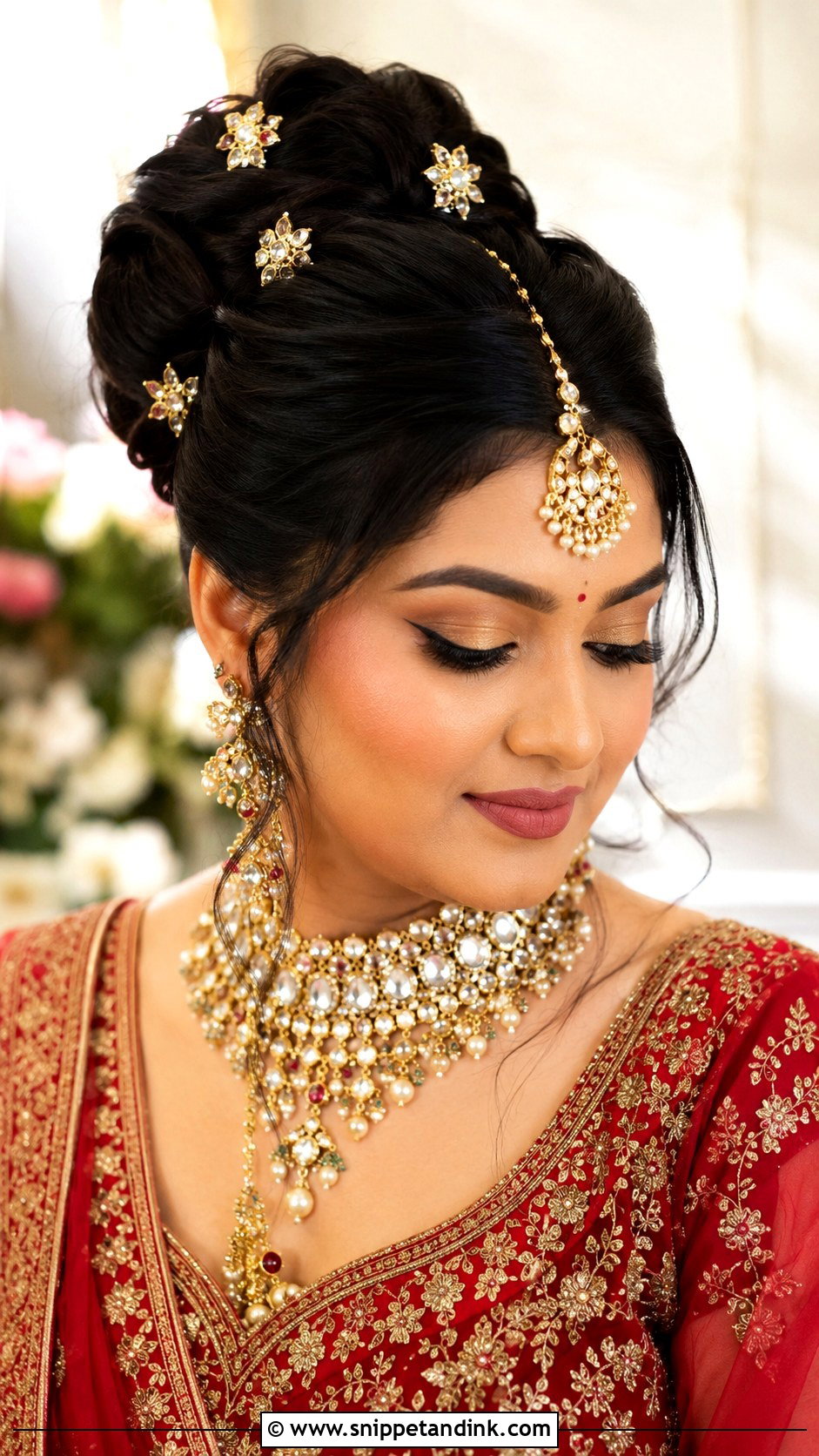 Indian Bridal High Bun For Round Face - Snippet and Ink - 15 Indian Wedding Hairstyle for Round Face Ideas