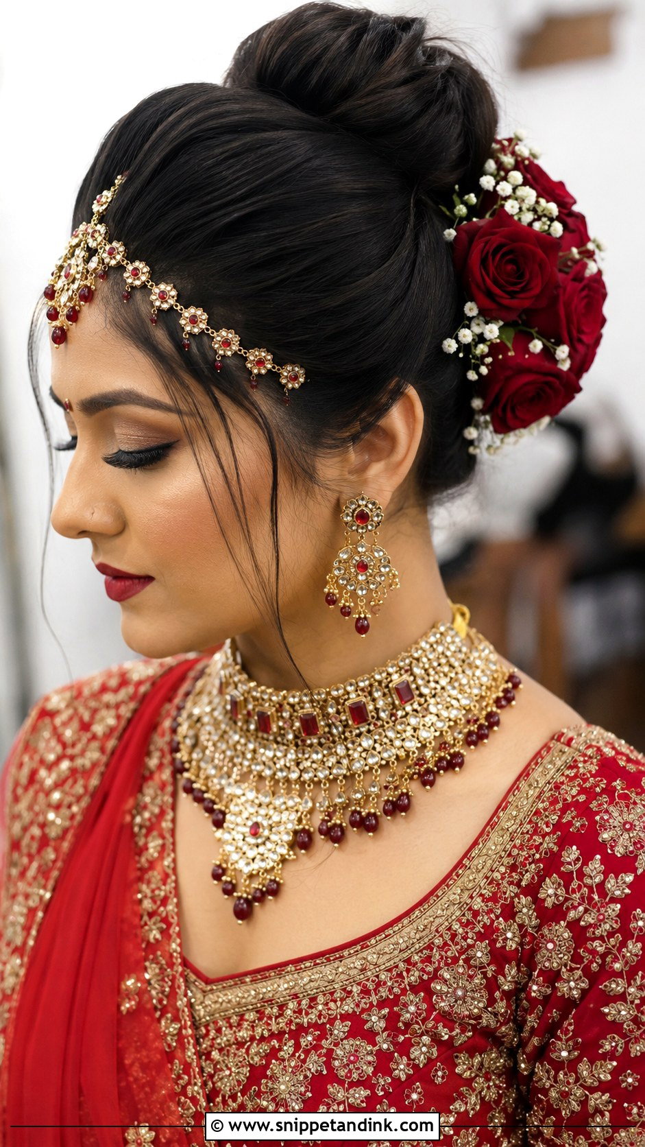 Indian Bridal High Bun For Round Face - Snippet and Ink - 15 Indian Bridal Hairstyles for Round Face