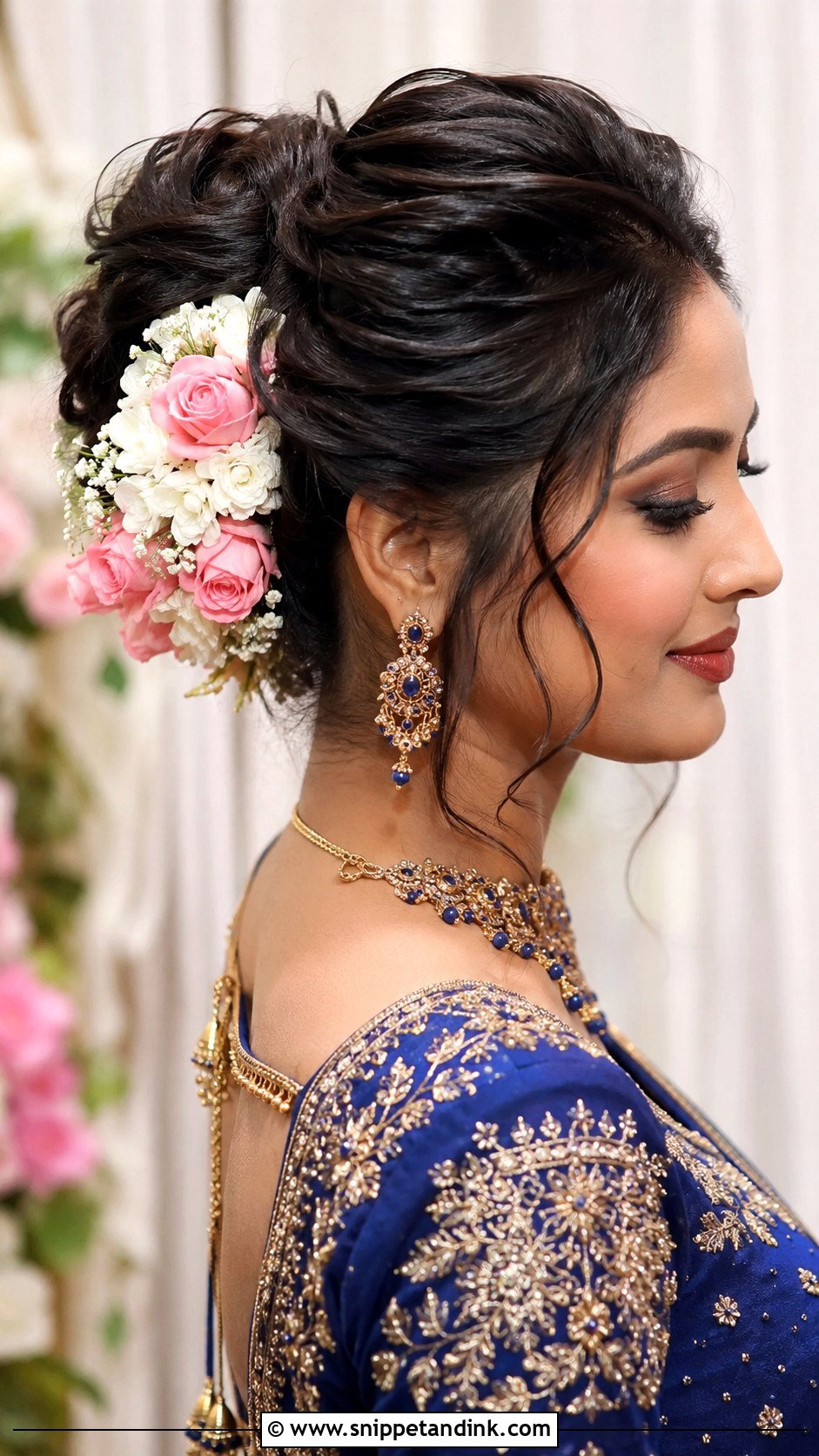 Indian Bridal High Bun With Flowers - Snippet and Ink - 15 Indian Bridal Hair Buns with Flowers