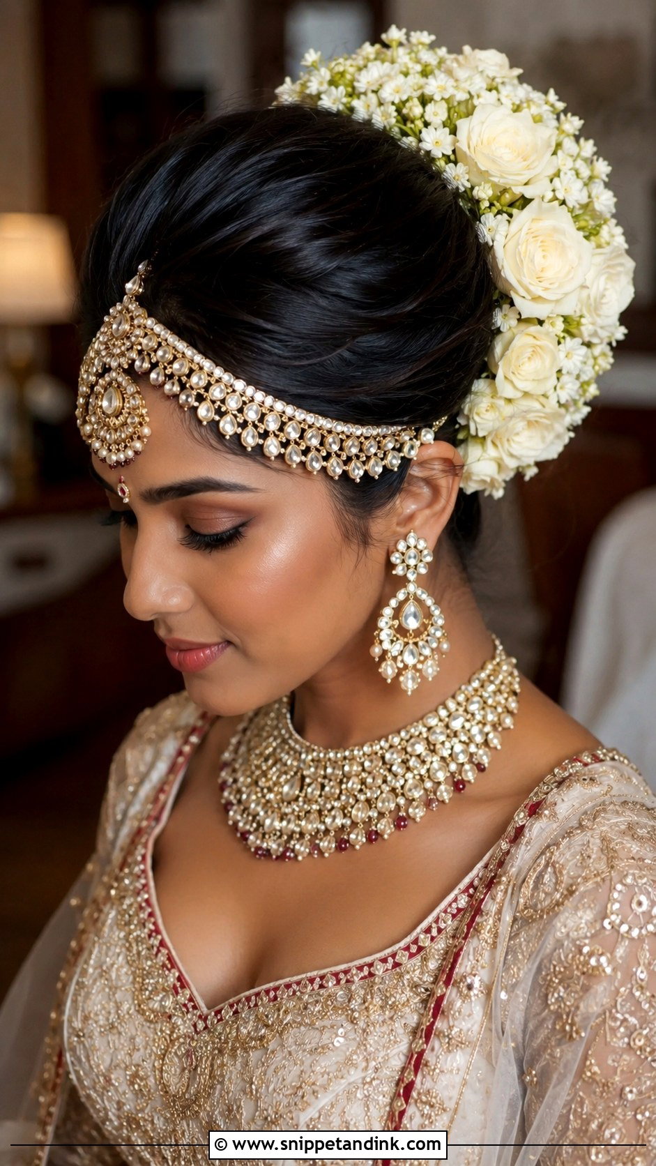 Indian Bridal High Bun With Flowers - Snippet and Ink - 15 Indian Bridal Bun with Flowers Ideas