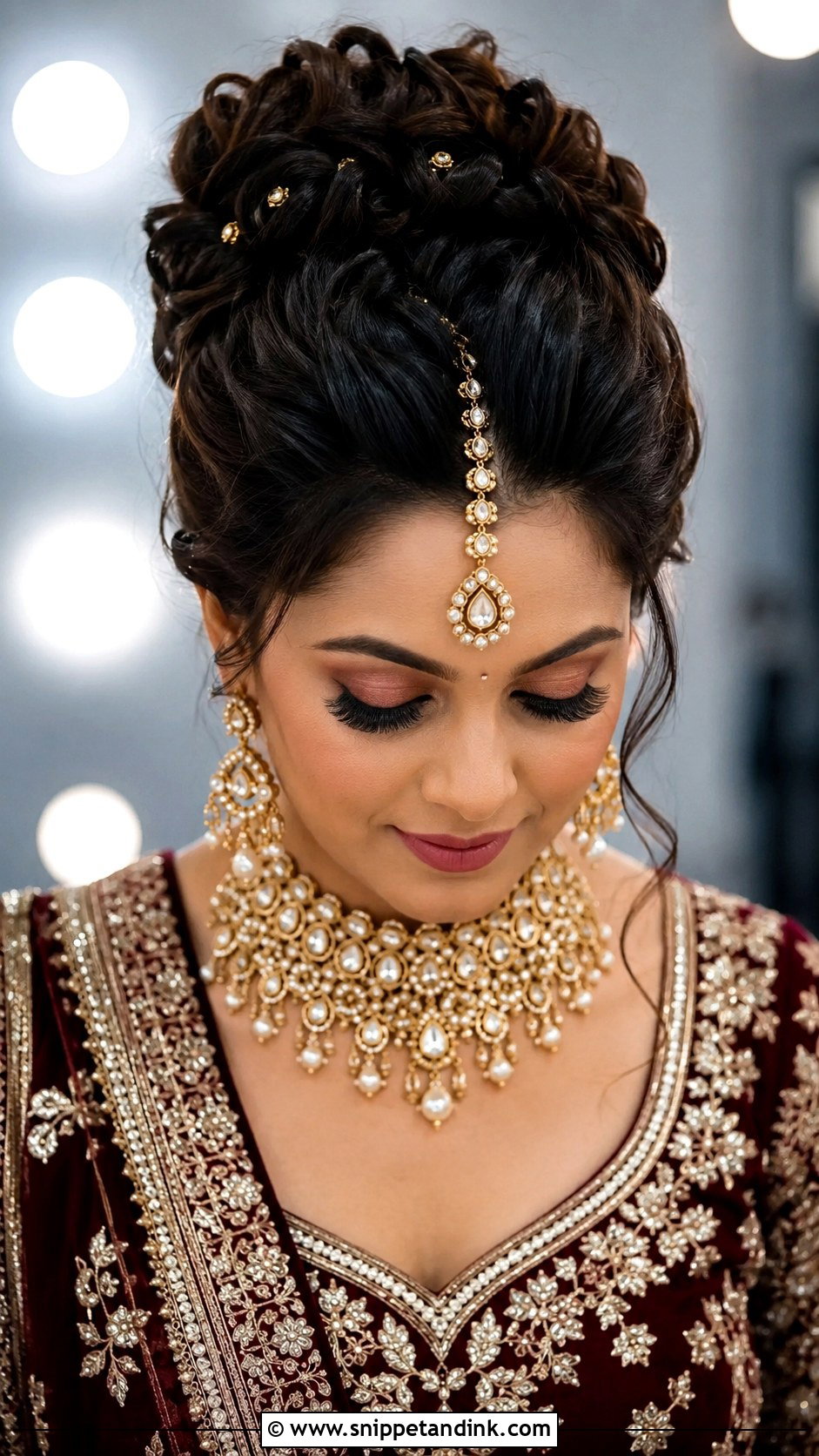 Indian Bridal High Bun With Maang Tikka - Snippet and Ink - 15 Indian Hair Styles for Bridal