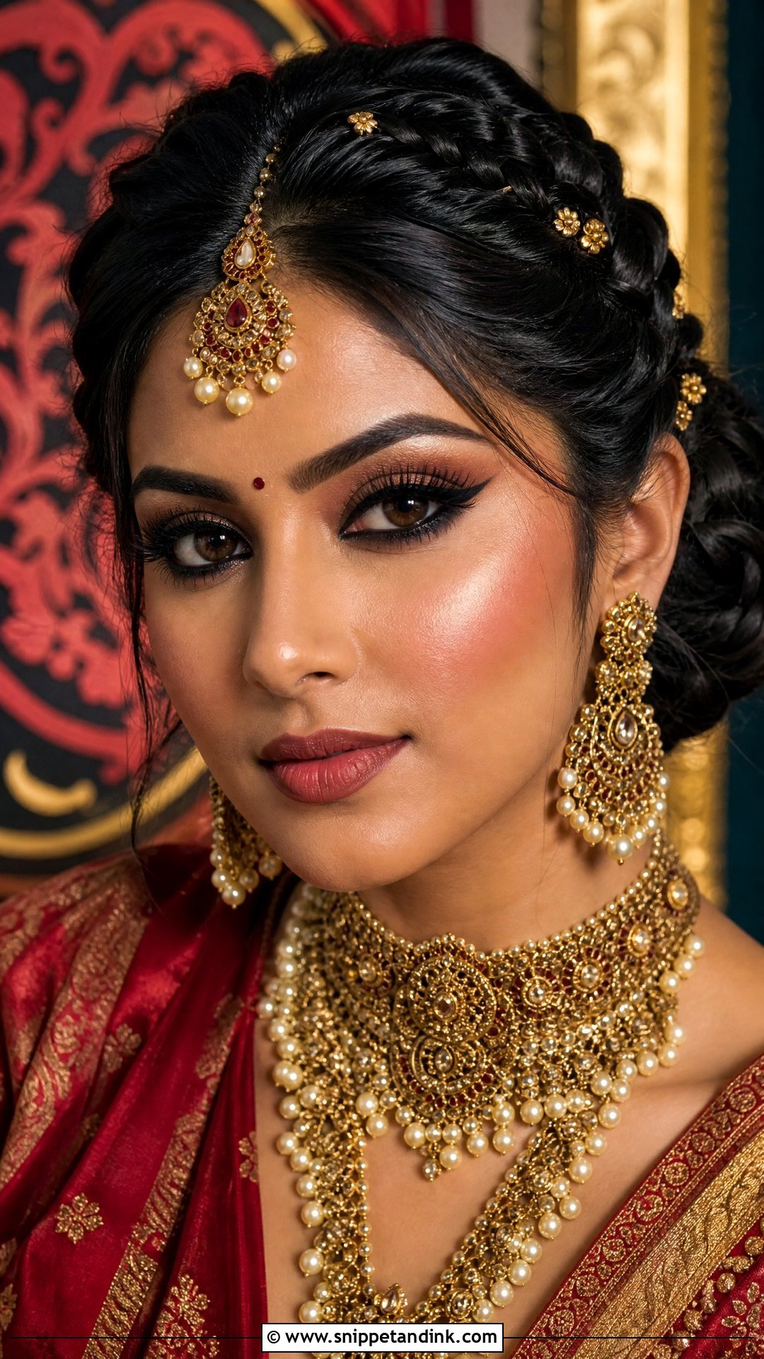 Indian Bridal Kohl Eye Makeup With Braided Bun - Snippet and Ink - 20 Indian Wedding Makeup Bridal Looks Hair Styles Asian Bride