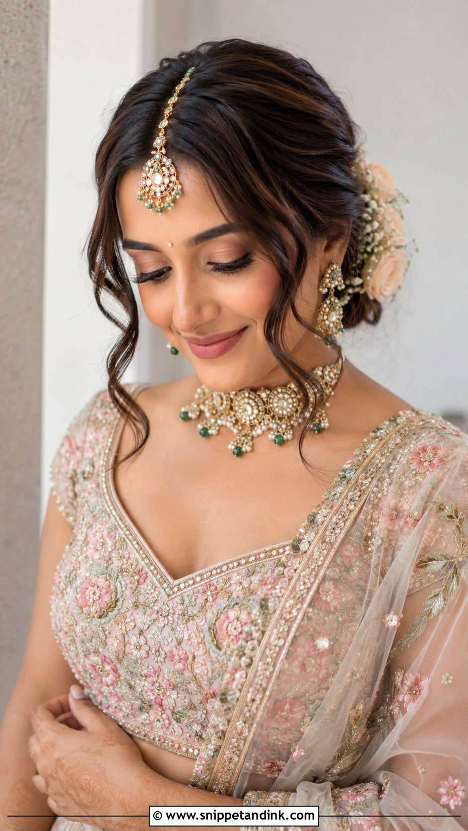 Indian Bridal Loose Bun With Front Pieces - Snippet and Ink - 20 Indian Front View Bridal Hairstyles
